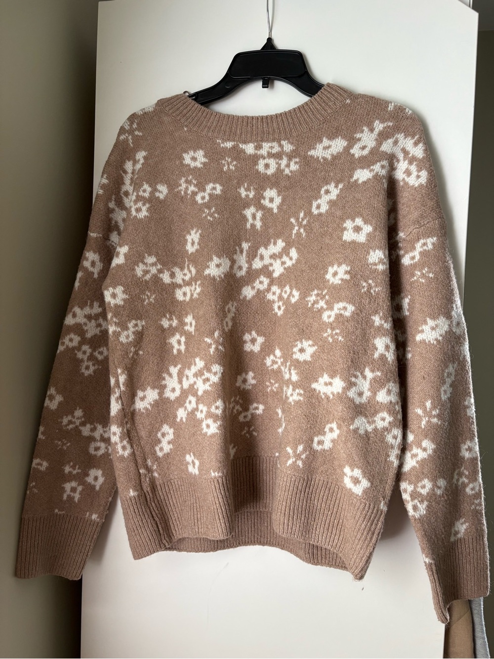 Wishlist Brown Crewneck Sweater with Cream Floral Pattern